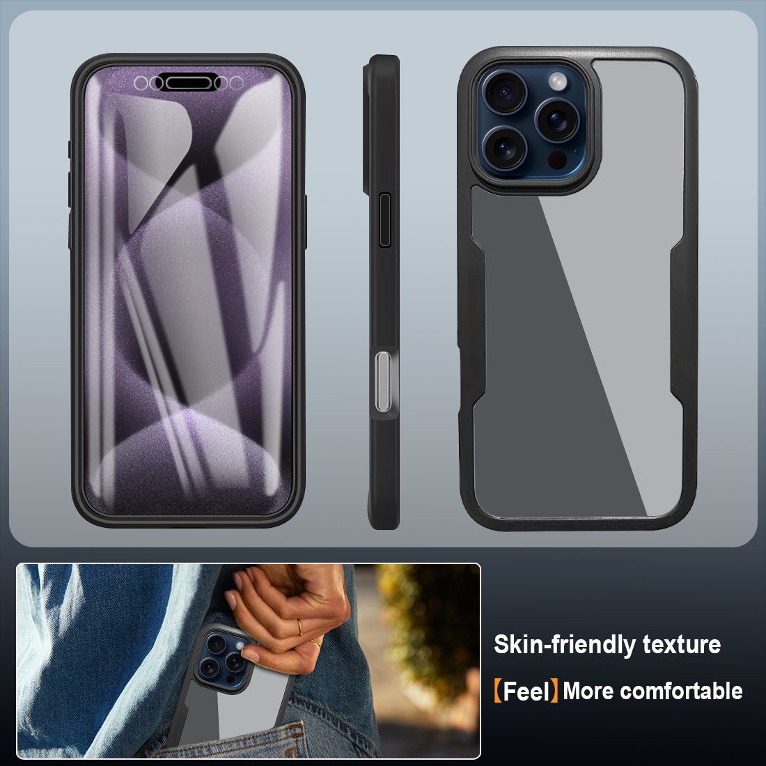 360 Full Body Protection Transparent Screen Protector Phone Case for iPhone 16 Pro Max Premium Mobile Phone Case