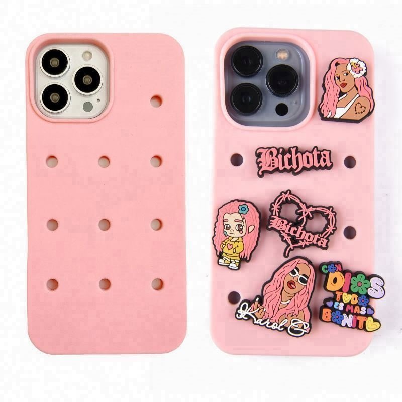 high quality multi color silicone mobile phone cases diy charms phone case for iPhone 11 12 13 pro max hold Clog charms