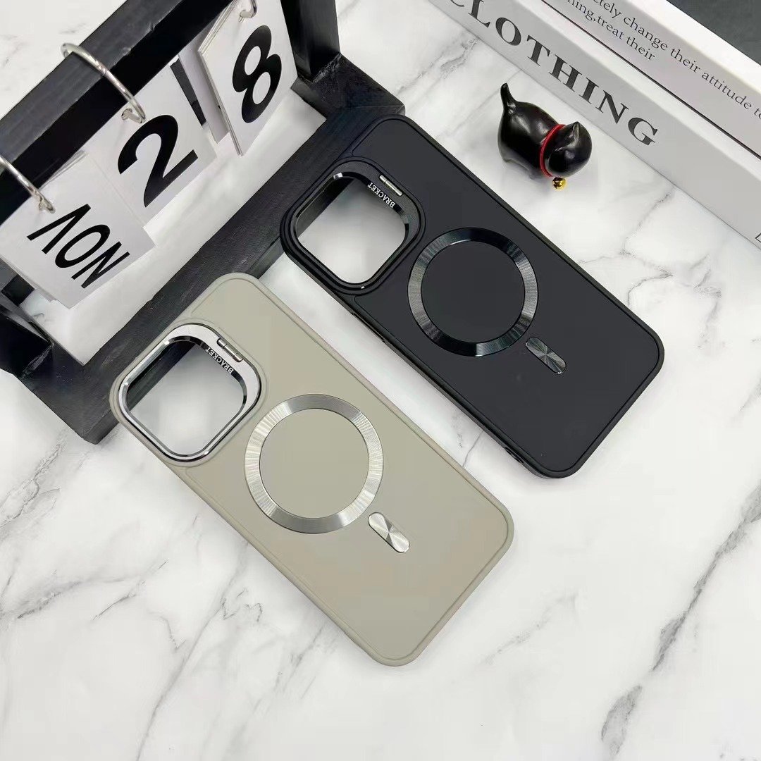 Luxury multi-functional lens bracket mobile phone case magnetic frosted TPU fluted protective cover for Iphone 15 14 case holder