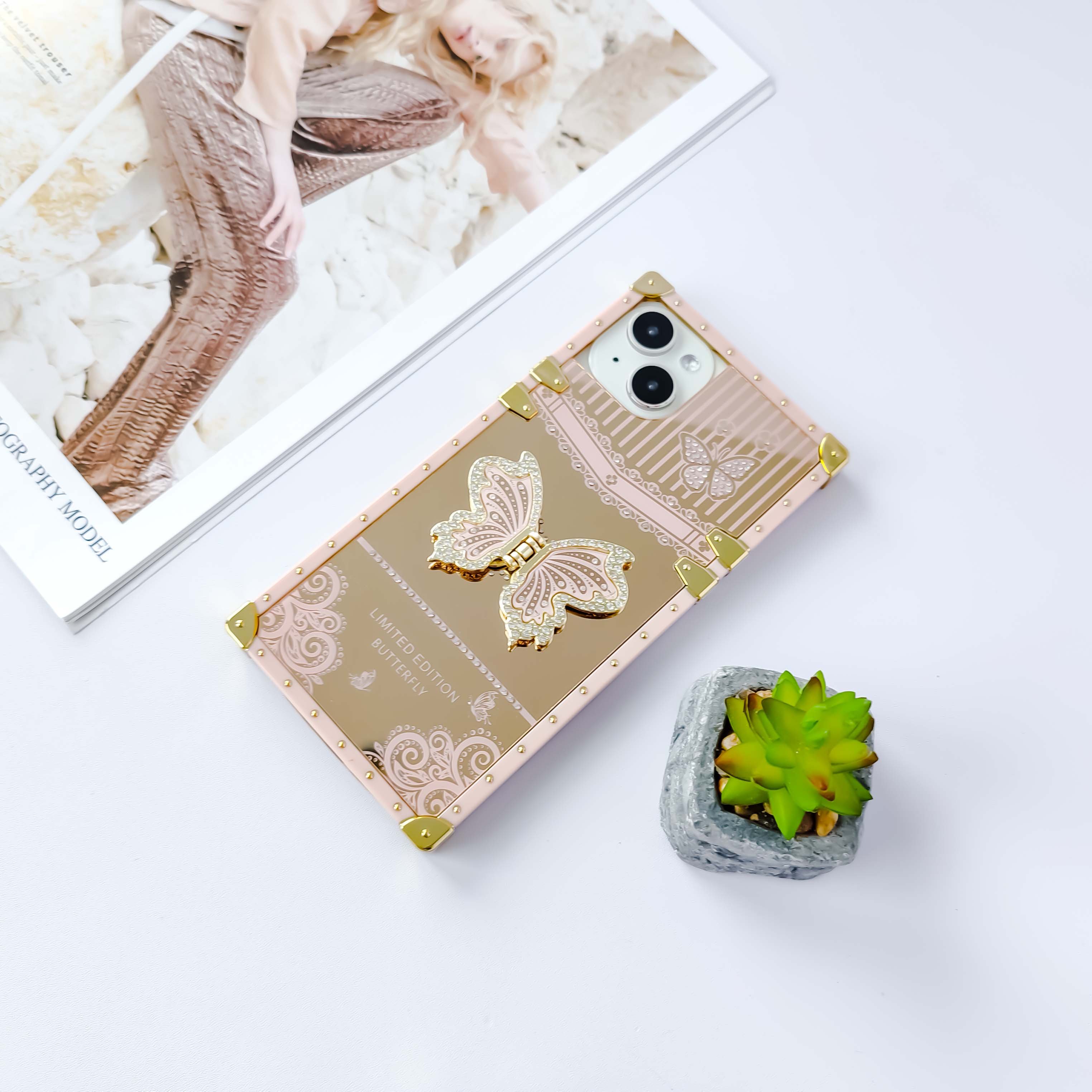 cuadrado Mobile Phone Case For Boost Celero 5G+ Ring Holder Butterfly Kickstand Luxury Metal Shockproof Cover