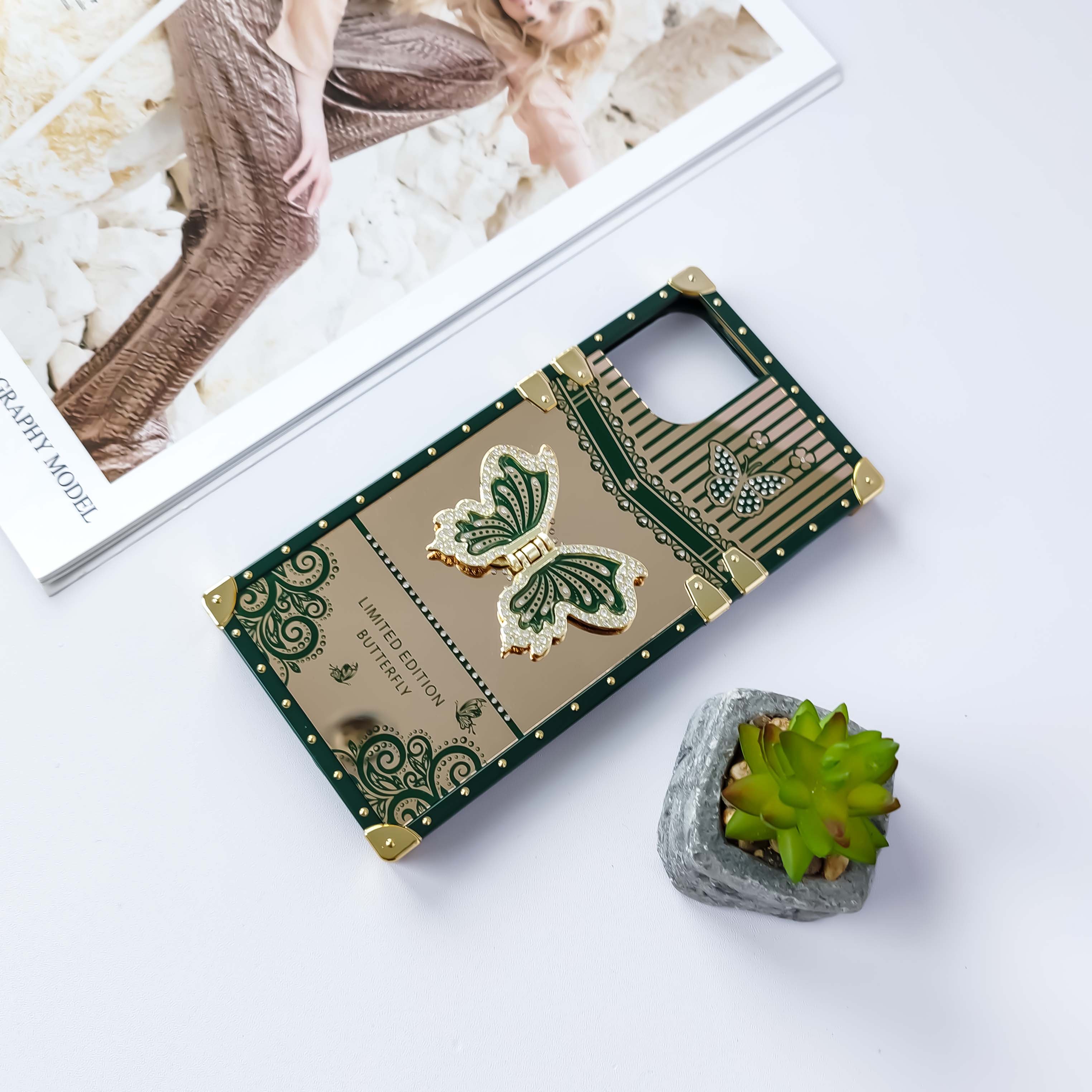 cuadrado Mobile Phone Case For Boost Celero 5G+ Ring Holder Butterfly Kickstand Luxury Metal Shockproof Cover