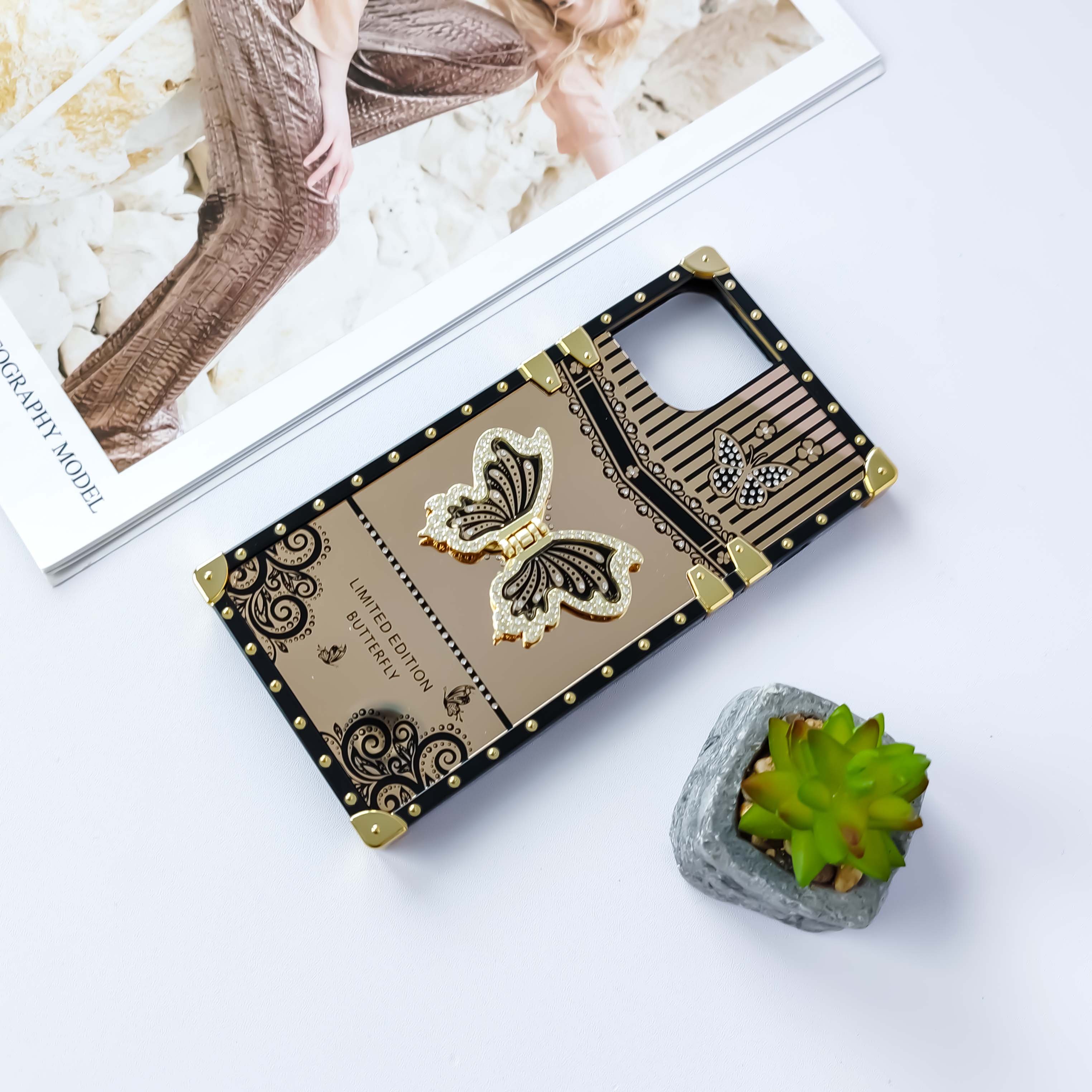 cuadrado Mobile Phone Case For Boost Celero 5G+ Ring Holder Butterfly Kickstand Luxury Metal Shockproof Cover