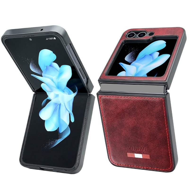 VIETAO Flip/fold Phone Cover Plain PU Leather Folding Screen Mobile Phone Case Luxury for Samsung Galaxy Z Flip 3 4 5 Phone Case