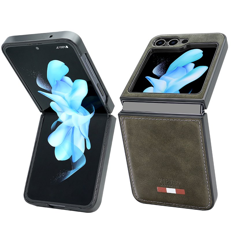 VIETAO Flip/fold Phone Cover Plain PU Leather Folding Screen Mobile Phone Case Luxury for Samsung Galaxy Z Flip 3 4 5 Phone Case