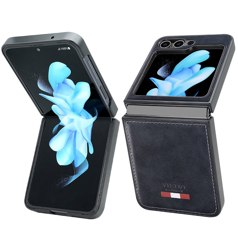 VIETAO Flip/fold Phone Cover Plain PU Leather Folding Screen Mobile Phone Case Luxury for Samsung Galaxy Z Flip 3 4 5 Phone Case