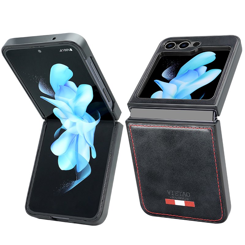 VIETAO Flip/fold Phone Cover Plain PU Leather Folding Screen Mobile Phone Case Luxury for Samsung Galaxy Z Flip 3 4 5 Phone Case