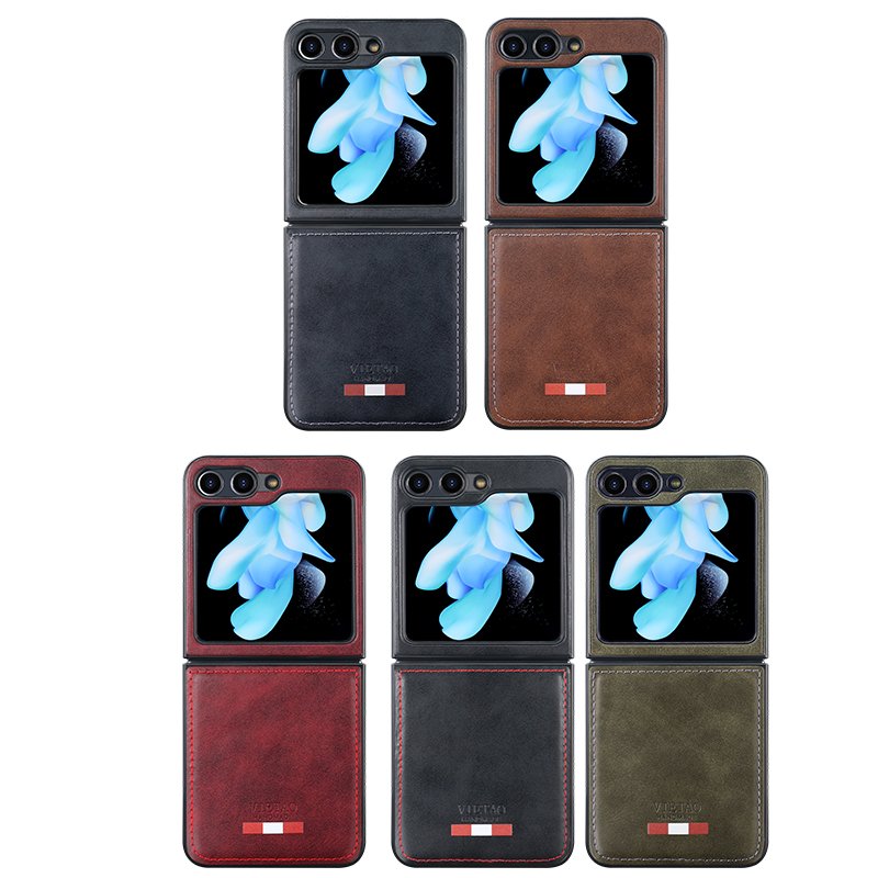 VIETAO Flip/fold Phone Cover Plain PU Leather Folding Screen Mobile Phone Case Luxury for Samsung Galaxy Z Flip 3 4 5 Phone Case