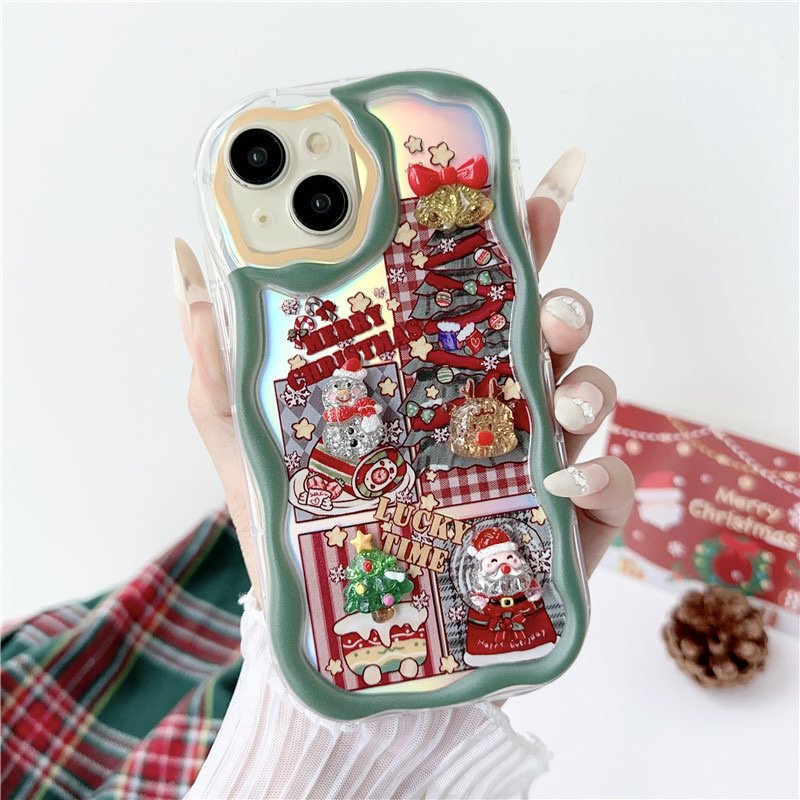 New Arrival Christmas 3D Stereoscopic Santa Claus Decoration Wave Mobile Phone Case for iPhone 12 13 15 16 Pro Max