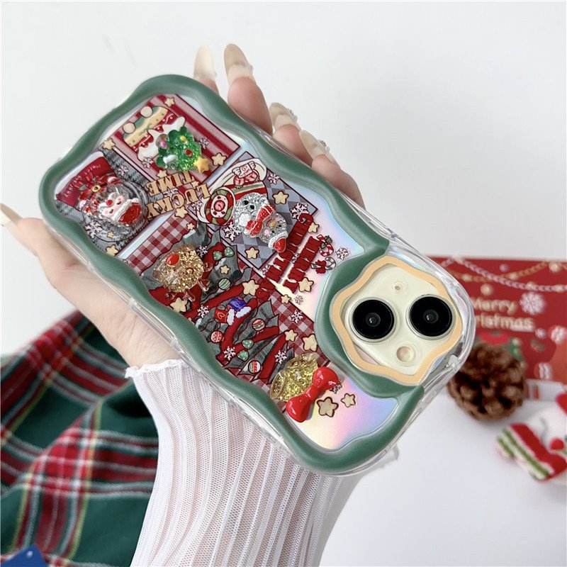 New Arrival Christmas 3D Stereoscopic Santa Claus Decoration Wave Mobile Phone Case for iPhone 12 13 15 16 Pro Max