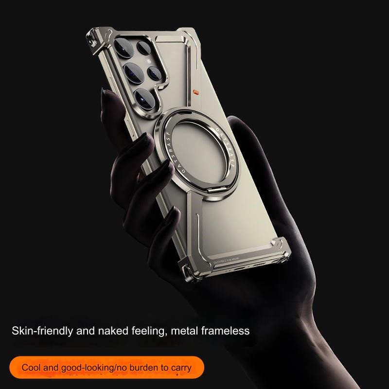 Minimalist Z Shape Mobile Phone Case For Samsung S24 Ultra Rotation Kickstand Aluminum Metal Frameless Bumper Protective Case