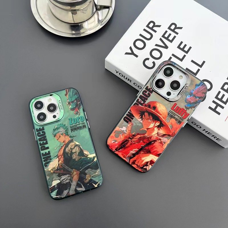 Japan Anime Vegeta Zoro Luffy Goku Uzumaki Electroplated Hard Case for iPhone 12 14 13 15 Pro max Silver IMD Protective Case