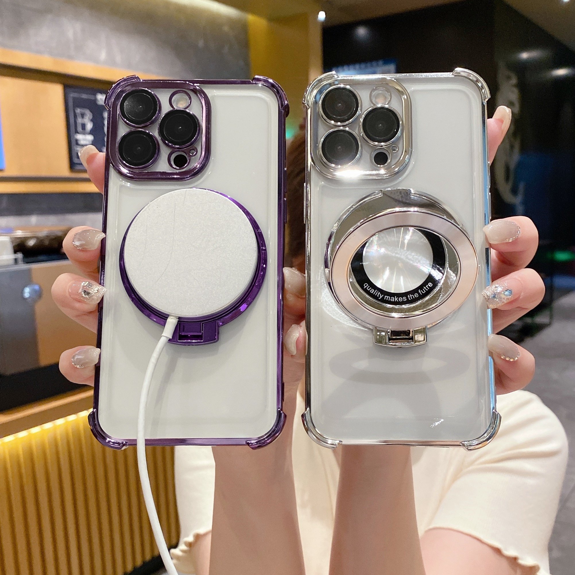 For Magnetic Sparkling Diamond Magnetic Bracket Soft Gel TPU Phone Case For iphone 16 15 Pro 14 13 12 11 Pro Protect Cover case