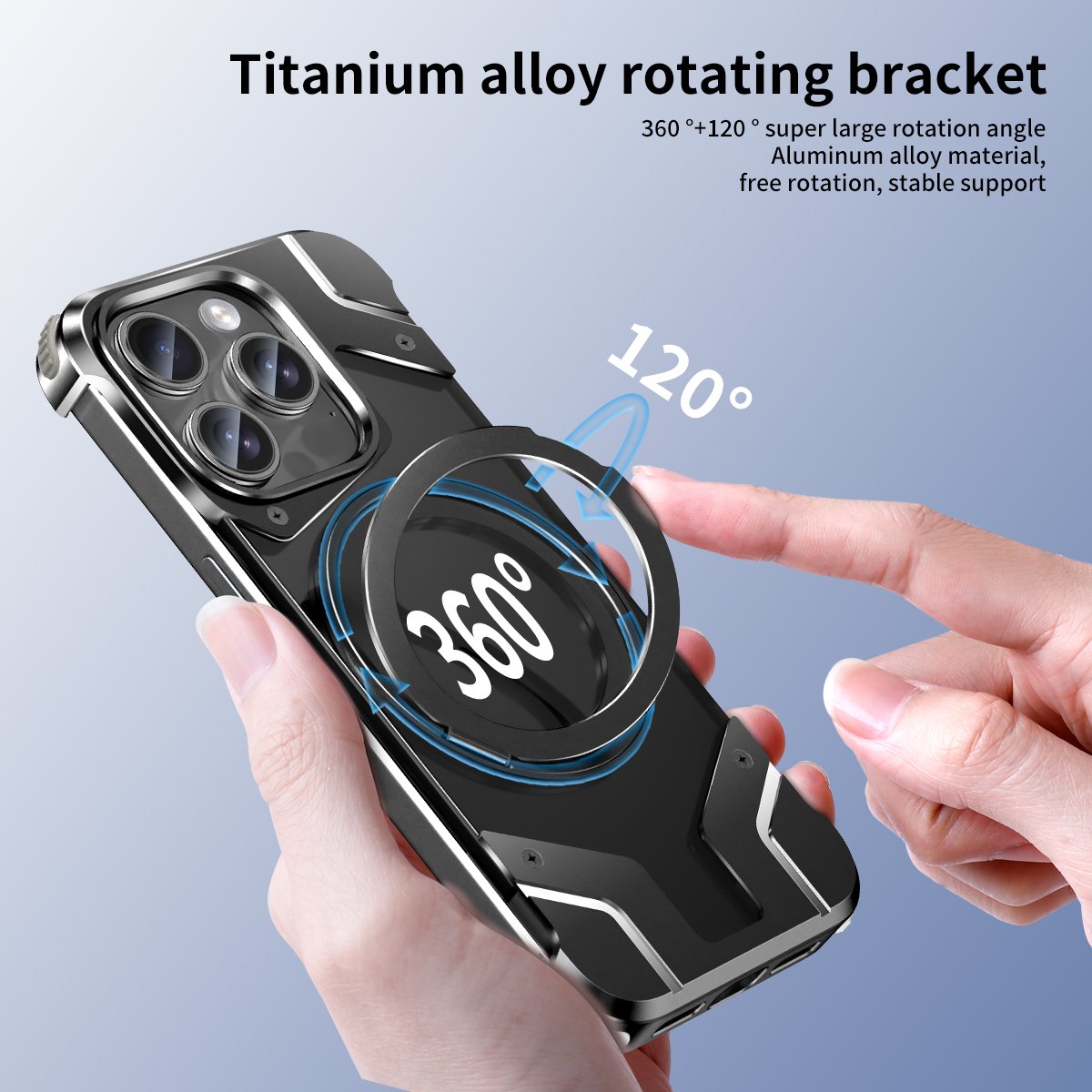 Metal Frameless Magnetic Mobile Phone Case For iPhone 15 14 Pro Max With Rotating Invisible Kickstand Slim Hard Shockproof Cover