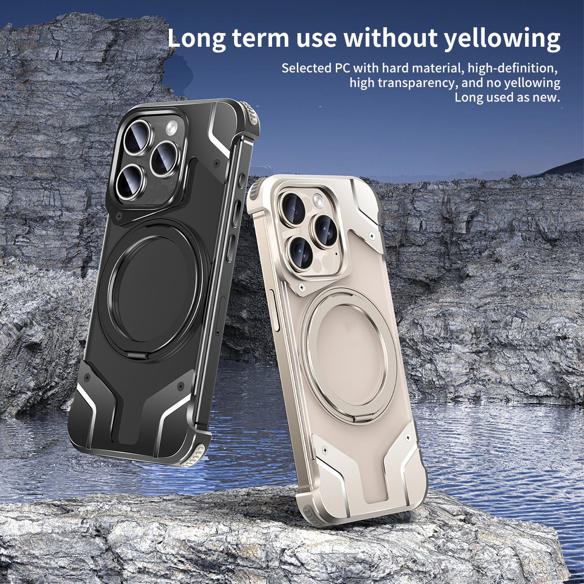 Metal Frameless Magnetic Mobile Phone Case For iPhone 15 14 Pro Max With Rotating Invisible Kickstand Slim Hard Shockproof Cover