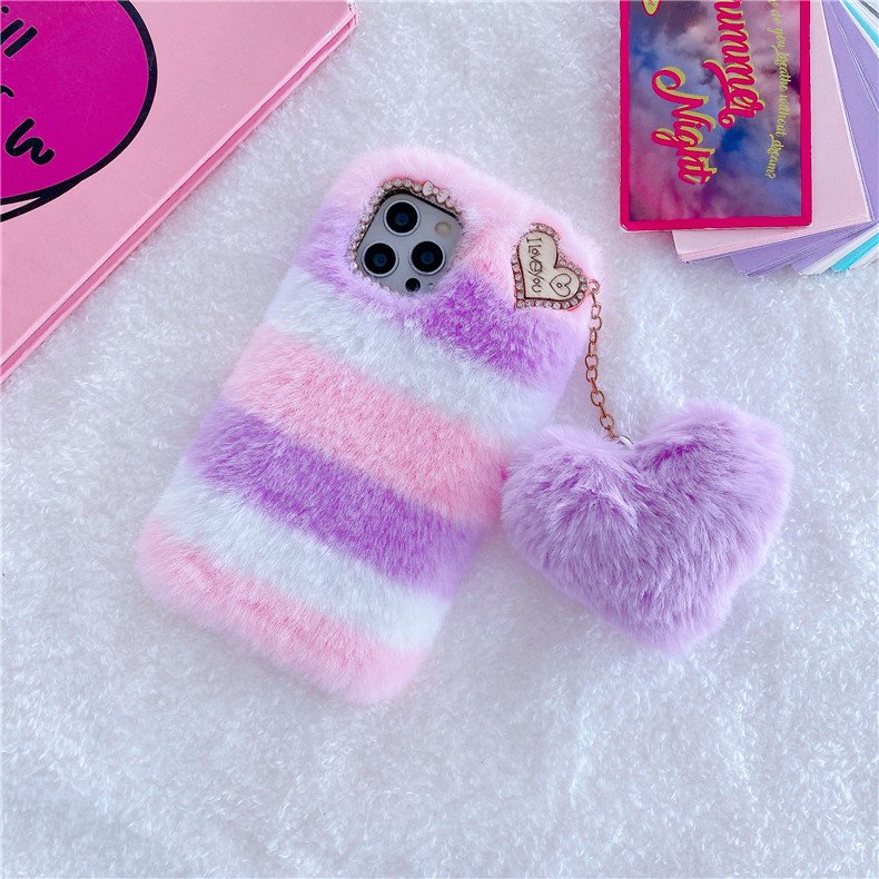 Luxury Diamond Love Hairball Mobile Phone Case TPU Girl Cell Phone Case For iPhone 15 Pro Max 14 13 12 Pro 6 7 8