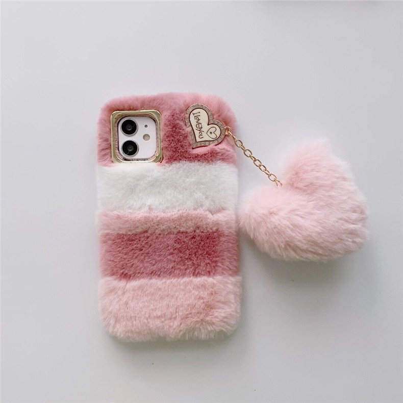 Luxury Diamond Love Hairball Mobile Phone Case TPU Girl Cell Phone Case For iPhone 15 Pro Max 14 13 12 Pro 6 7 8