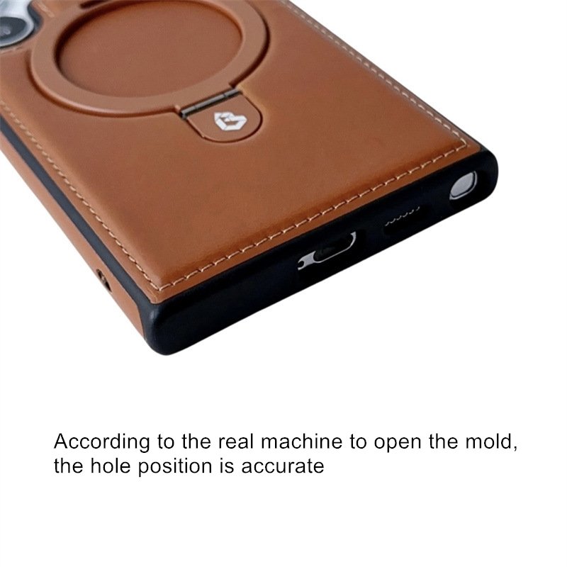S24 Ultra Case with Magnetic Bracket Stand, Vintage Luxury PU Leather Metal Ring Holder Phone Cover For Samsung Galaxy S24 Ultra
