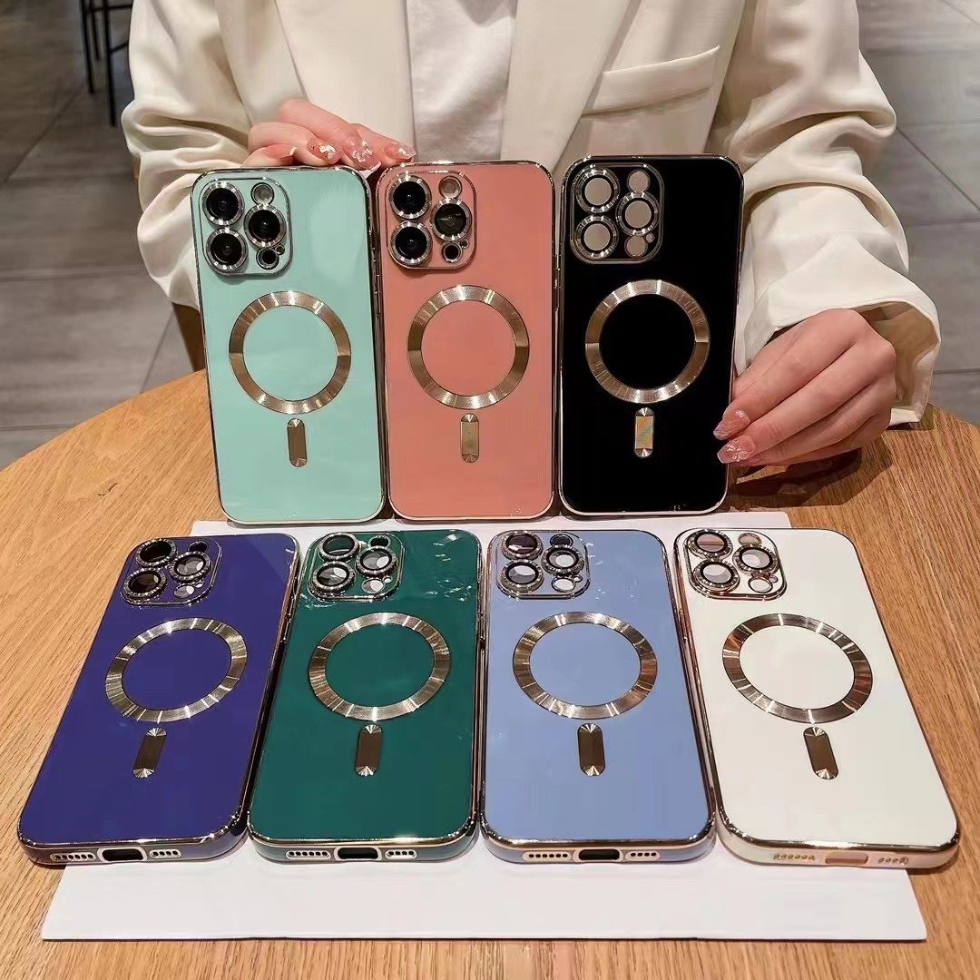 Luxury electroplated Magnetic Cases For iPhone 12 13 14 15 Pro Max Wireless Charge Plating Phone Accessories for samsung s23u