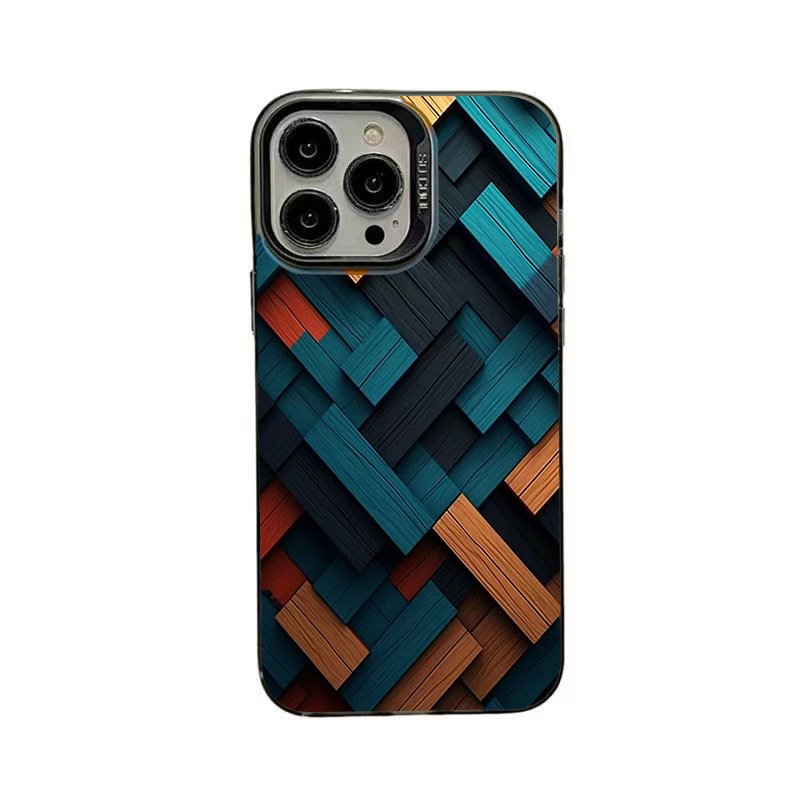 Wholesale 3D wooden block colored silver mobile phone case For iPhone 16 15 Pro Max 14 13 12 11 IMD Transparent shockproof cover