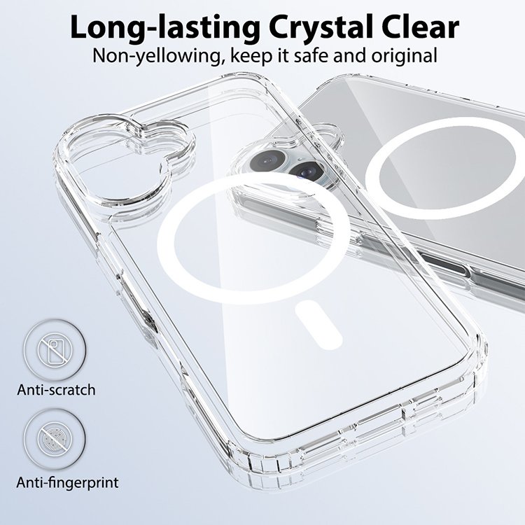 1.5mm acrylic phone case for iPhone 16 magnetic cover,no yellow acrylic magnet clear mobile case for iPhone11 12 13 14 15 16 pro