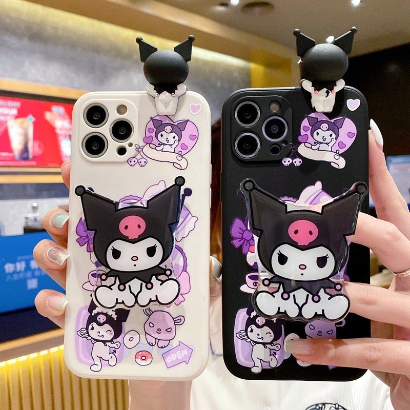 New Design Protective Silicone 3D Cartoon Kuromi Anime Phone Case for Samsung Galaxy A15 A25 A35 A55 A05 S24 With Phone Holder