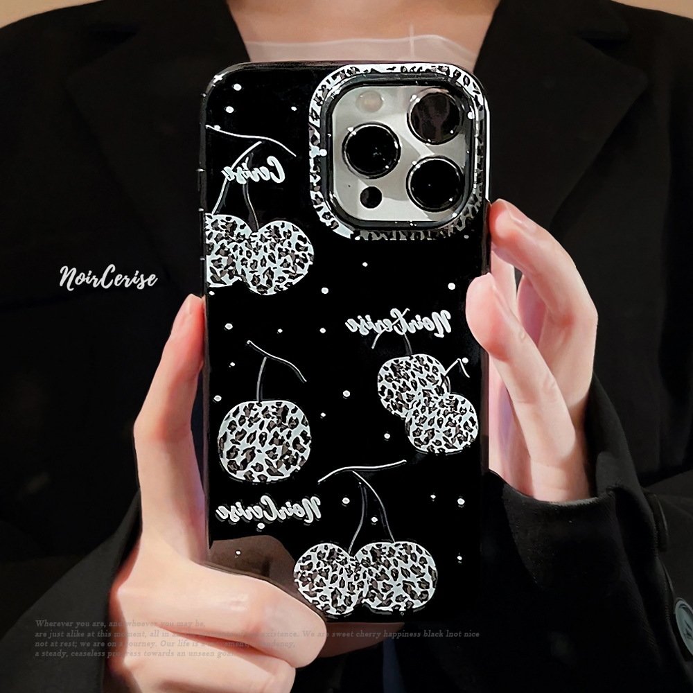 For iPhone 15 14 13 12 11 Pro Max XSmax XR X XS 7 8 Plus Black Creative Leopard Print Cherry TPU Mobile phone case