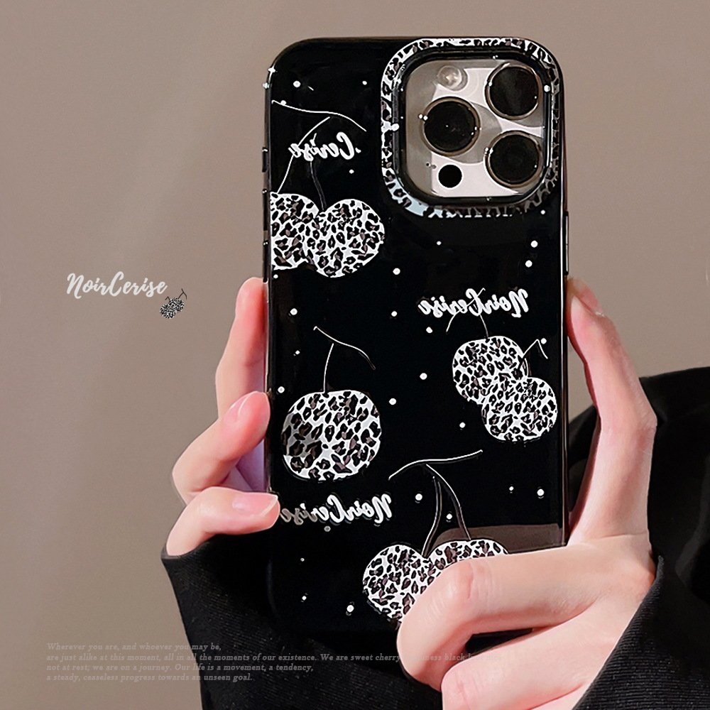 For iPhone 15 14 13 12 11 Pro Max XSmax XR X XS 7 8 Plus Black Creative Leopard Print Cherry TPU Mobile phone case