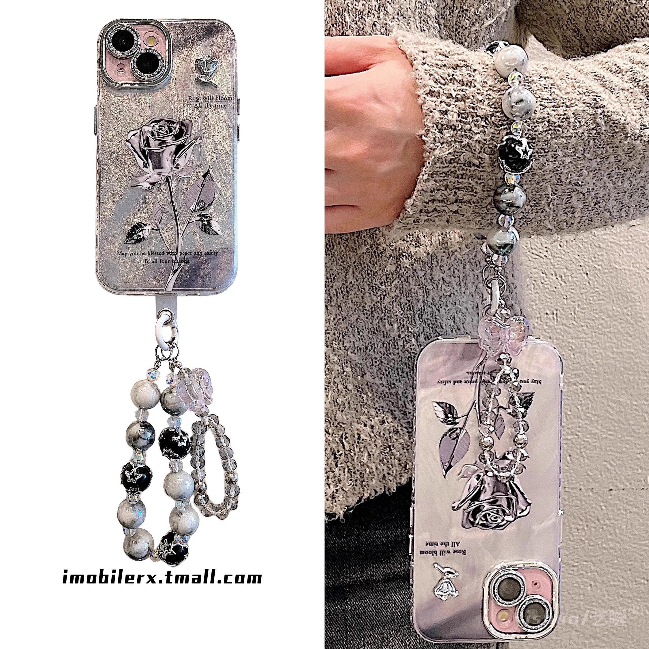New luxury Retro Black Rose Flowers Feather yarn phone case for iPhone 16 15 14 13 11 12 Pro Max Glitter Lens film PC Hard Cover