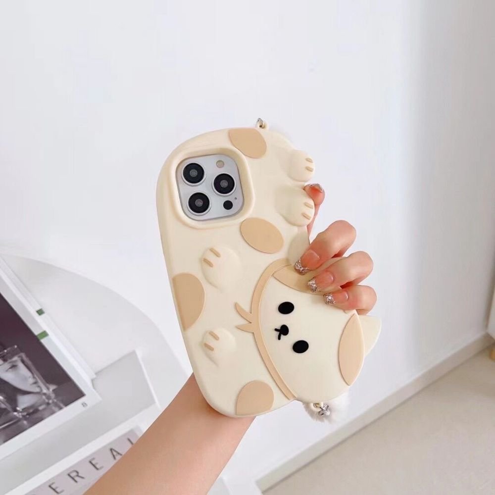 Cute cartoon cat phone case with for iPhone14 13 12 11 pro max plush portable lanyard