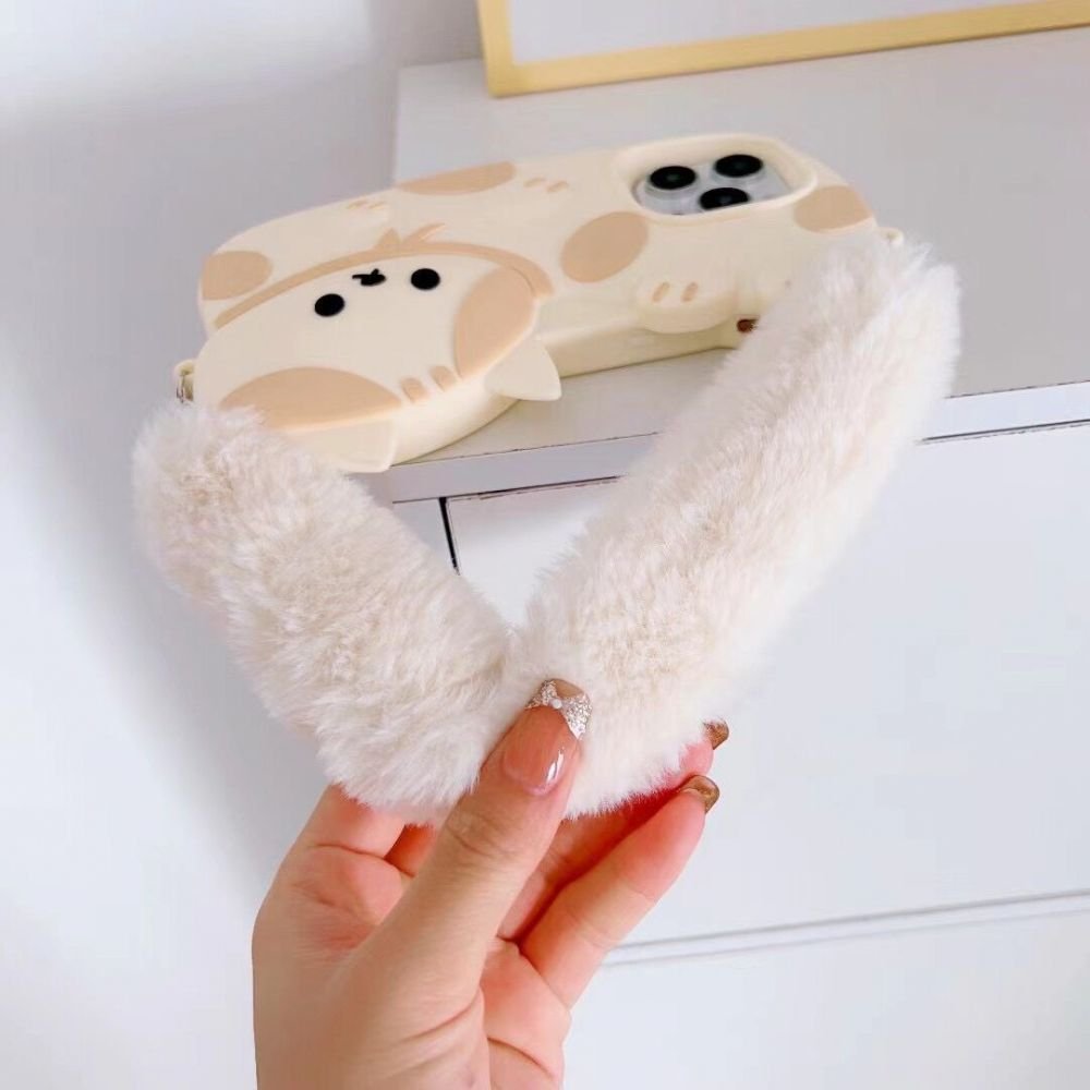 Cute cartoon cat phone case with for iPhone14 13 12 11 pro max plush portable lanyard