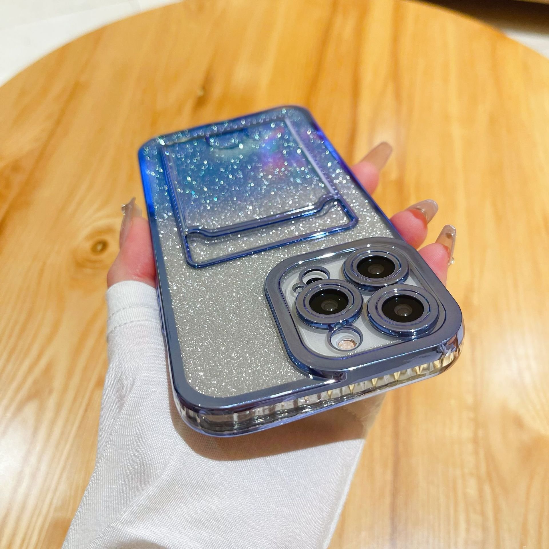 New luxury Diamond plating card holder Phone Case For Iphone 11 14 13 12 15 Pro Max Gradient Glitter Wallet Anti-fall TPU Cover