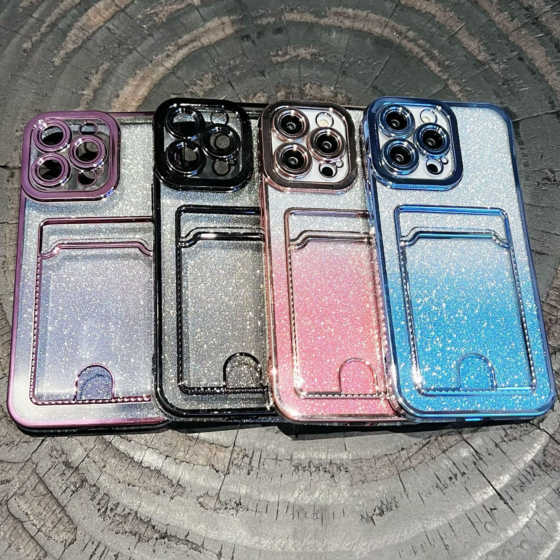 New luxury Diamond plating card holder Phone Case For Iphone 11 14 13 12 15 Pro Max Gradient Glitter Wallet Anti-fall TPU Cover