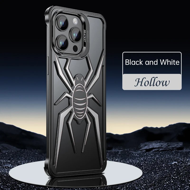 Aluminum Alloy Hollow Spider Rimless Case For iPhone 16 15 14 13 Pro Max Lens Holder Metal Heat Dissipation Shockproof Cover