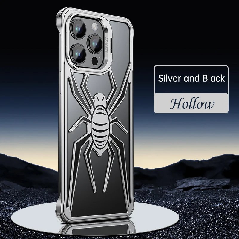 Aluminum Alloy Hollow Spider Rimless Case For iPhone 16 15 14 13 Pro Max Lens Holder Metal Heat Dissipation Shockproof Cover