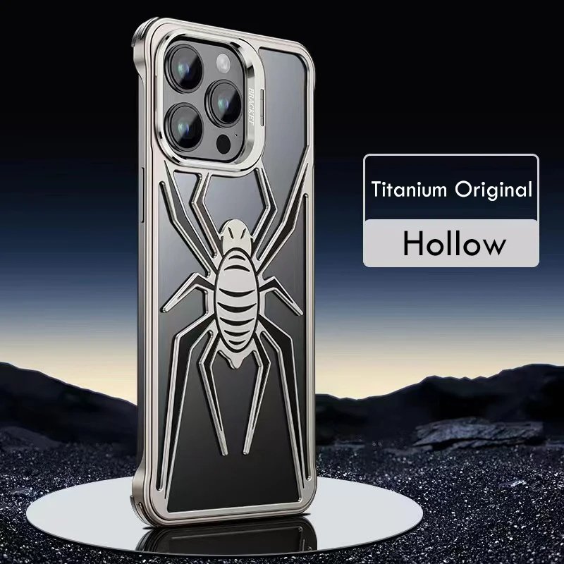 Aluminum Alloy Hollow Spider Rimless Case For iPhone 16 15 14 13 Pro Max Lens Holder Metal Heat Dissipation Shockproof Cover
