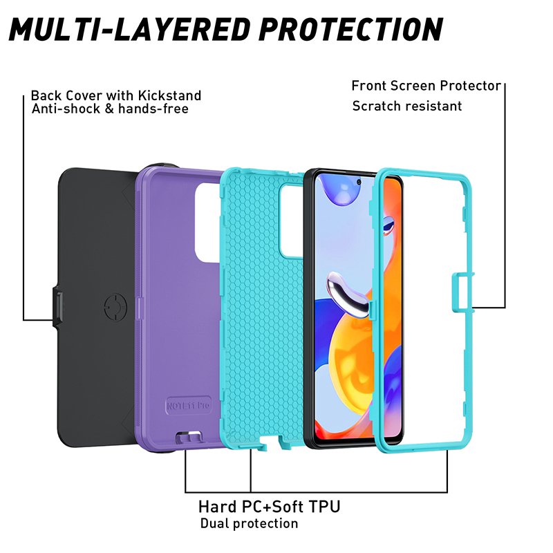 3 in 1 Protection Phone Case For Redmi Note 11Pro 11S Shockproof Defender TPU+PC Mobile Cover