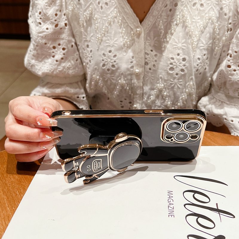 2024 New Arrival Electroplated astronaut folding stand mobile phone case for iPhone 11 12 13 14 pro max X XS XR phone case