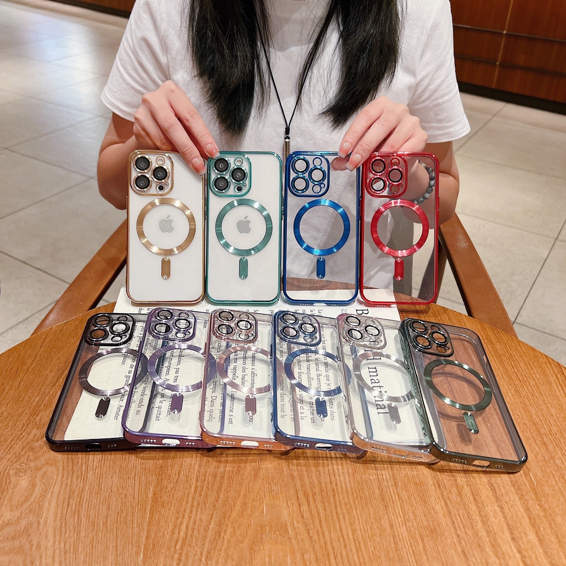 For iPhone 16 15 14 Mobile phone Case Electroplating With Lens Film Magnetic Wireless Charger Transparent Protective Cover