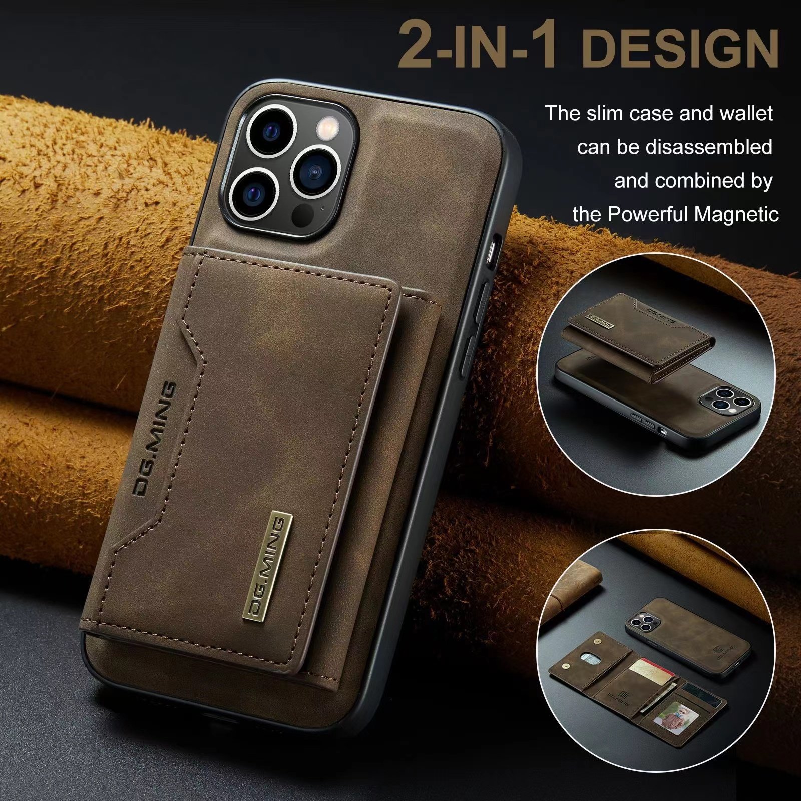 CASEME For iPhone 15 Pro Max PU Leather Card Slot Flip Case For iPhone 16 14 13 Pro 2 in 1 Detachable Phone Cases