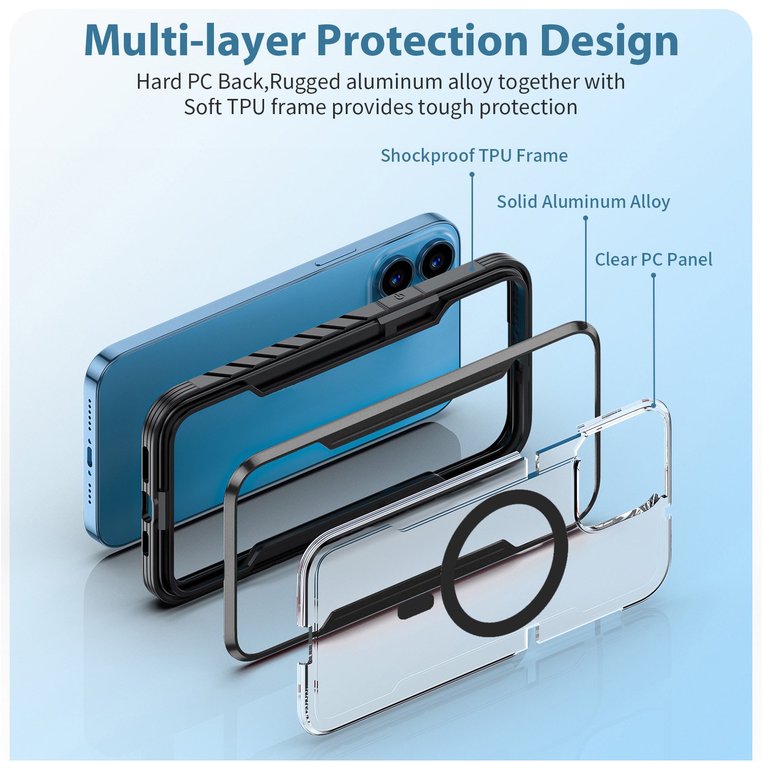 iPhone15 Pro Magnetic Mobile Phone Cover Clear iPhone Black Shockproof Anti-scratch Case For iPhone15 14 13 Pro Max