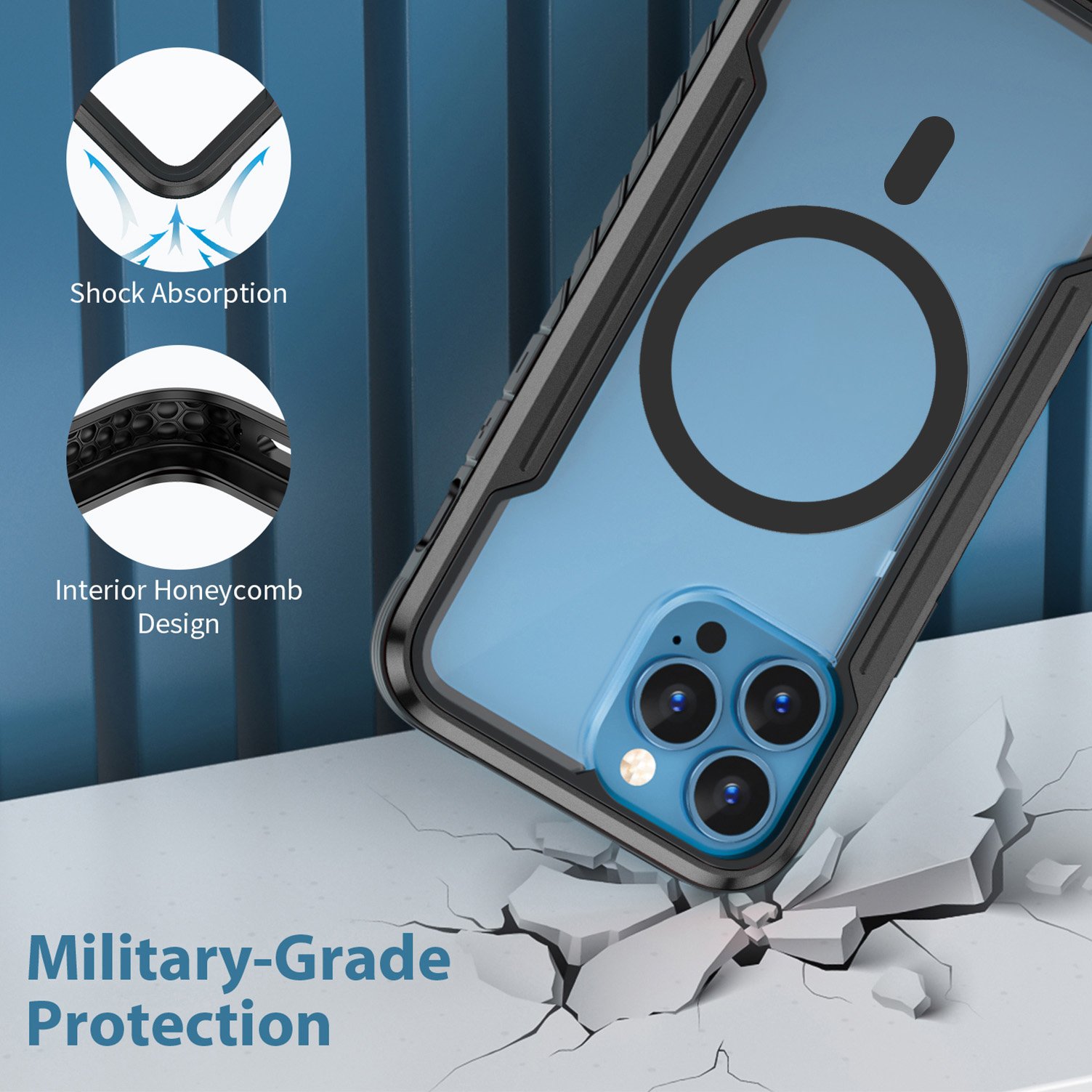 iPhone15 Pro Magnetic Mobile Phone Cover Clear iPhone Black Shockproof Anti-scratch Case For iPhone15 14 13 Pro Max