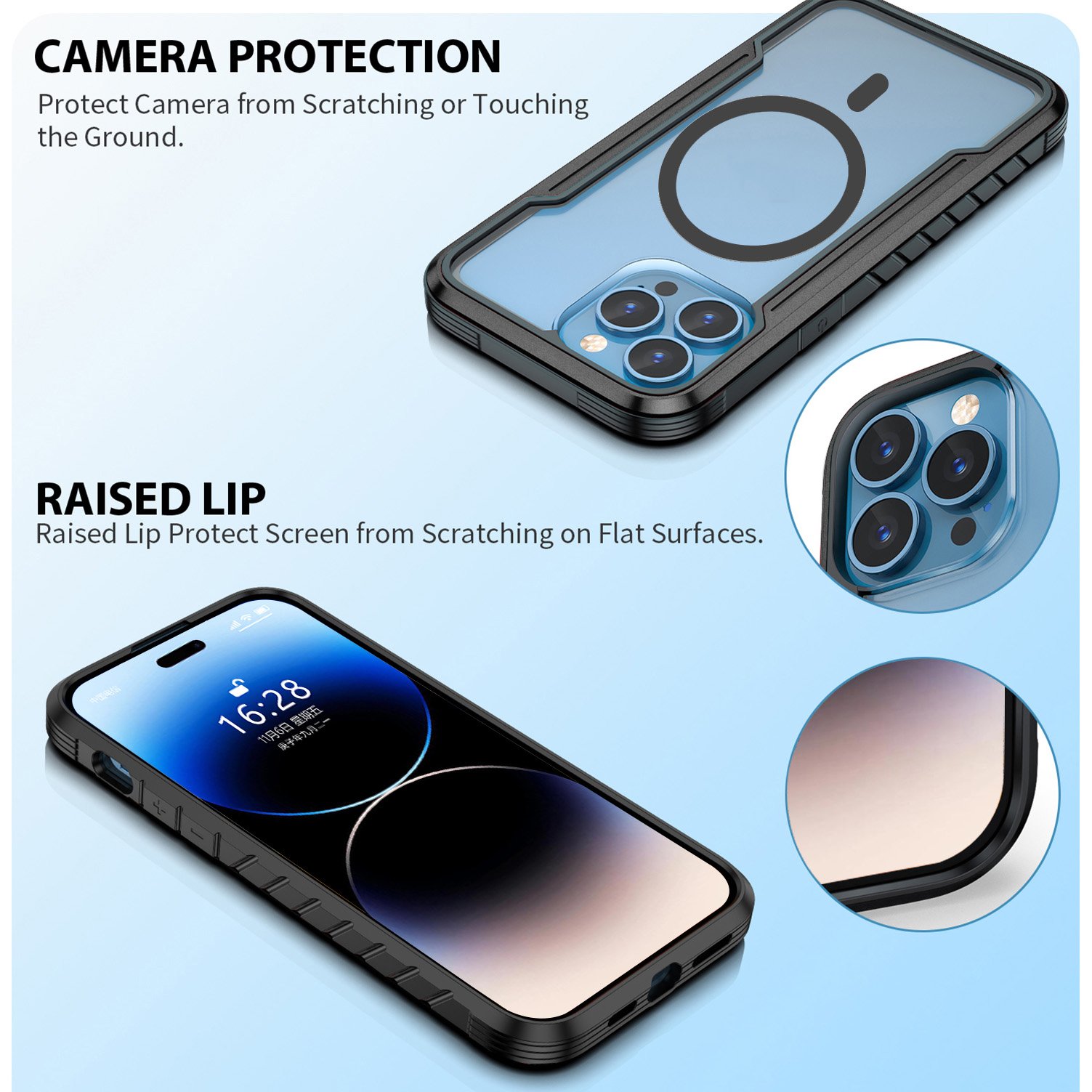 iPhone15 Pro Magnetic Mobile Phone Cover Clear iPhone Black Shockproof Anti-scratch Case For iPhone15 14 13 Pro Max