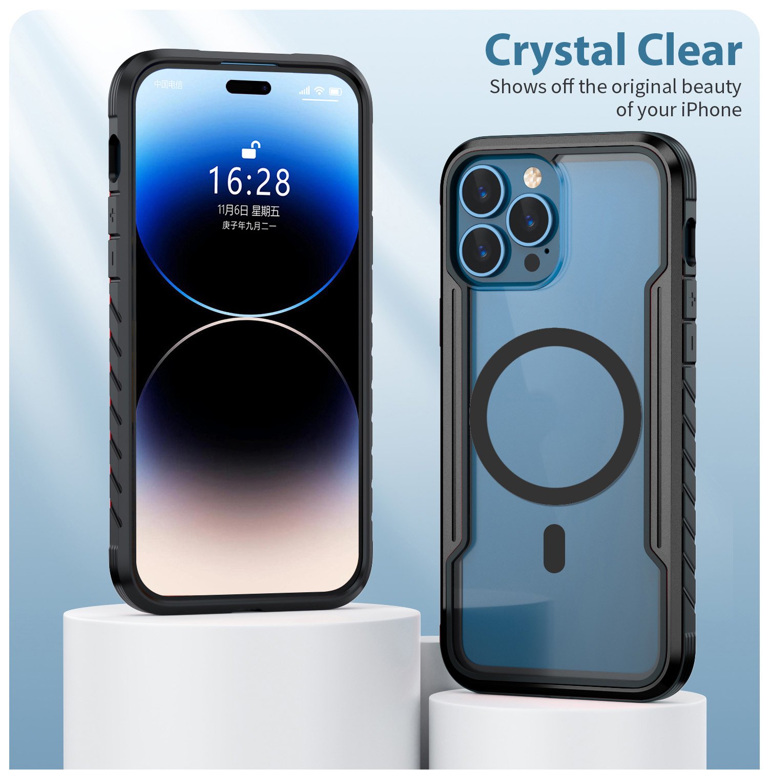 iPhone15 Pro Magnetic Mobile Phone Cover Clear iPhone Black Shockproof Anti-scratch Case For iPhone15 14 13 Pro Max