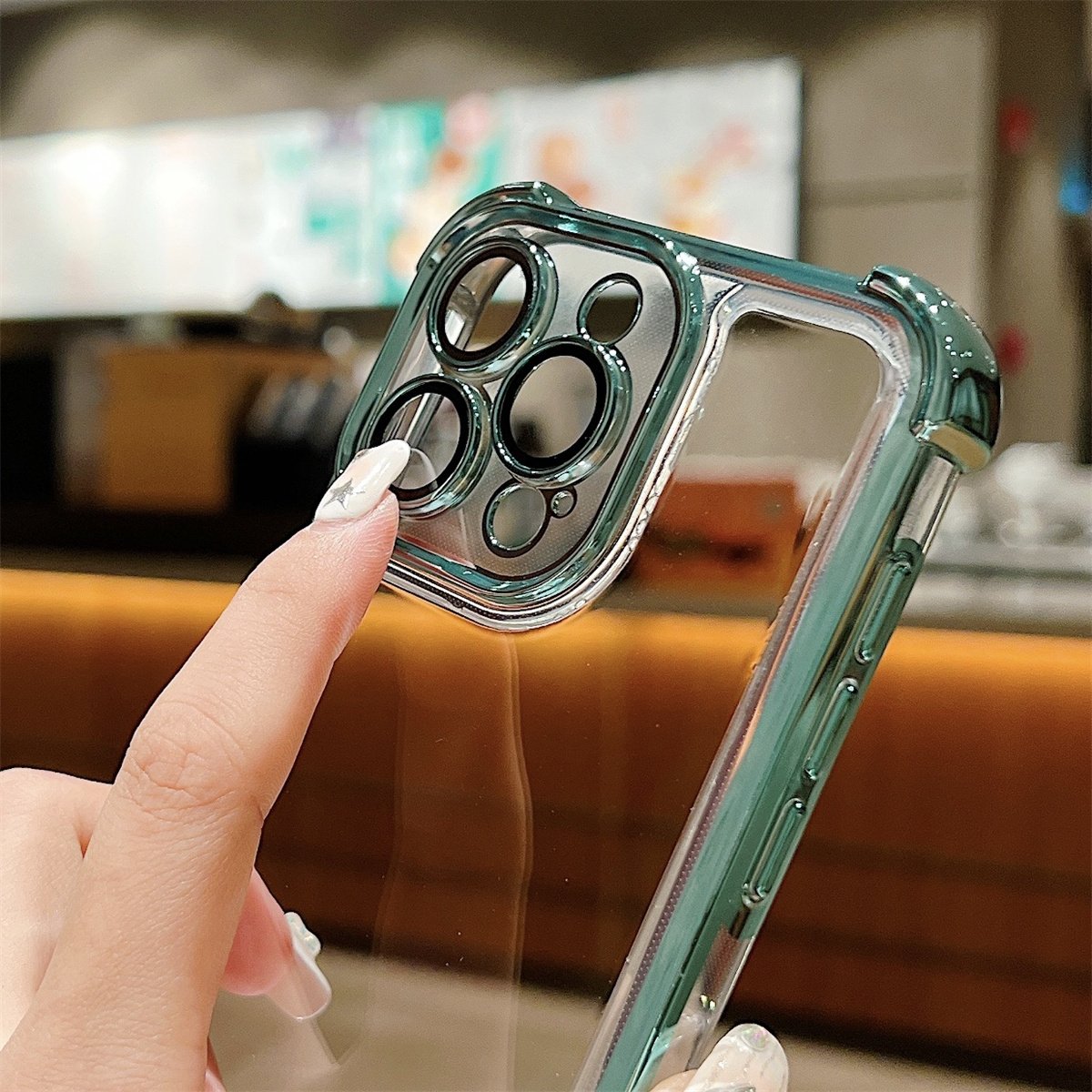 For Iphone 12/13/14/15/16 16promax Space Acrylic Cell Phone Case Drop-proof Transparent Plating Edge Case with glass lens film