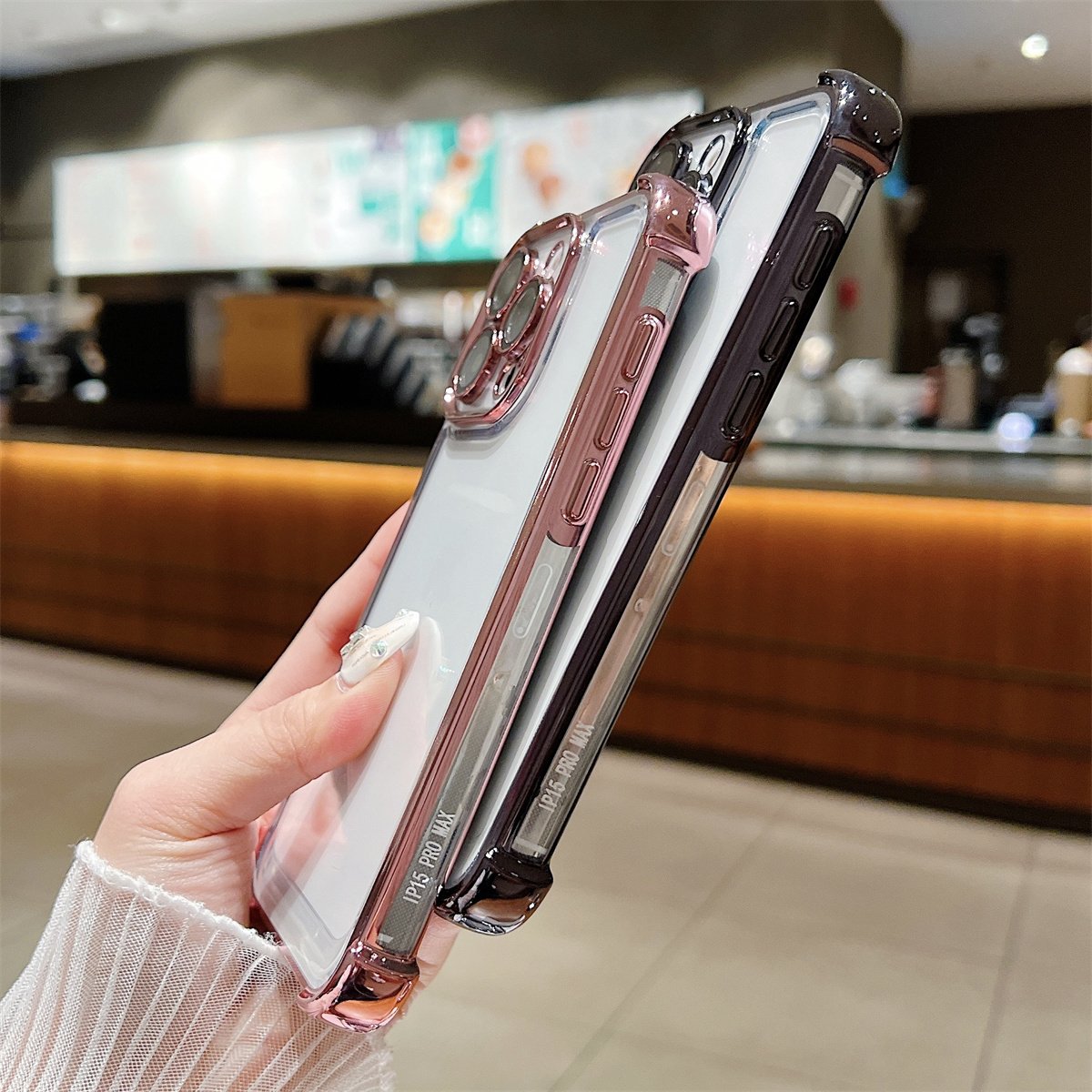 For Iphone 12/13/14/15/16 16promax Space Acrylic Cell Phone Case Drop-proof Transparent Plating Edge Case with glass lens film
