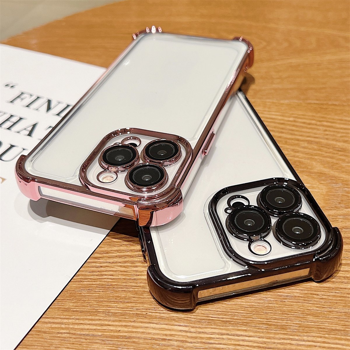 For Iphone 12/13/14/15/16 16promax Space Acrylic Cell Phone Case Drop-proof Transparent Plating Edge Case with glass lens film