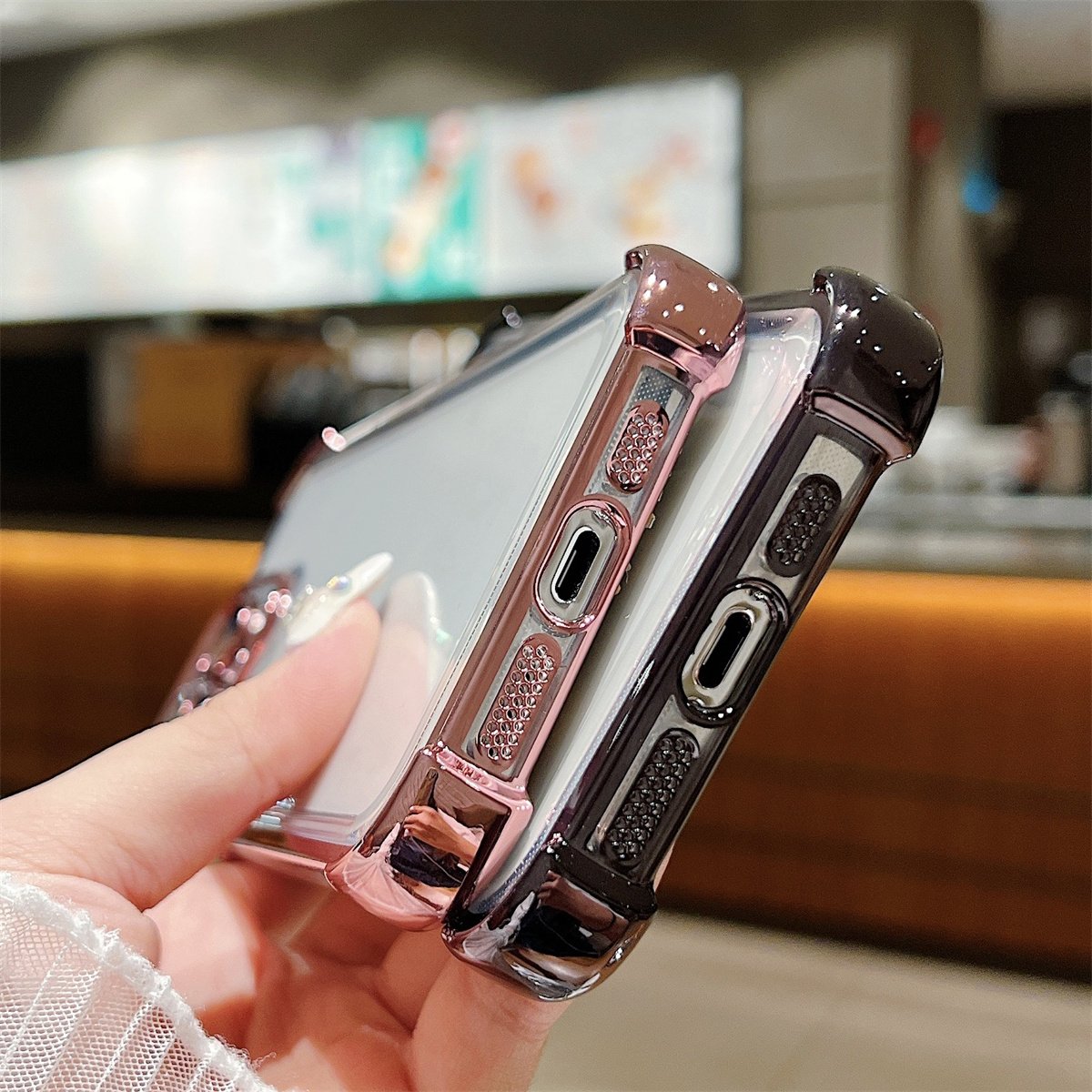 For Iphone 12/13/14/15/16 16promax Space Acrylic Cell Phone Case Drop-proof Transparent Plating Edge Case with glass lens film