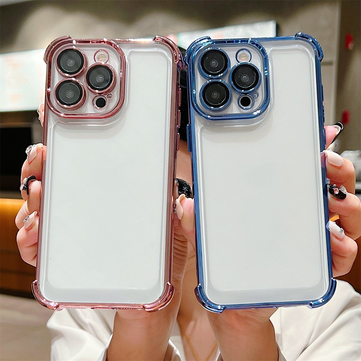 For Iphone 12/13/14/15/16 16promax Space Acrylic Cell Phone Case Drop-proof Transparent Plating Edge Case with glass lens film