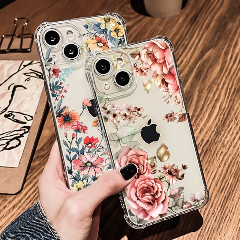 Soft airbag shockproof Pink purple flower Phone Case For iPhone 16 pro