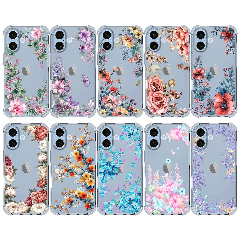 Soft airbag shockproof Pink purple flower Phone Case For iPhone 16 pro